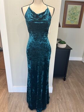 Morgan & Co. Teal Velvet Cowl Neck Maxi Dress Gown NWOT